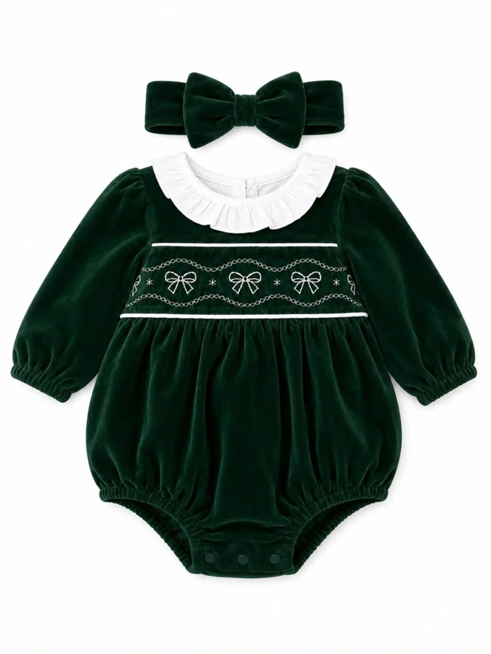 New - Little Me Velvet Baby Bubble Romper with Bow Headband
